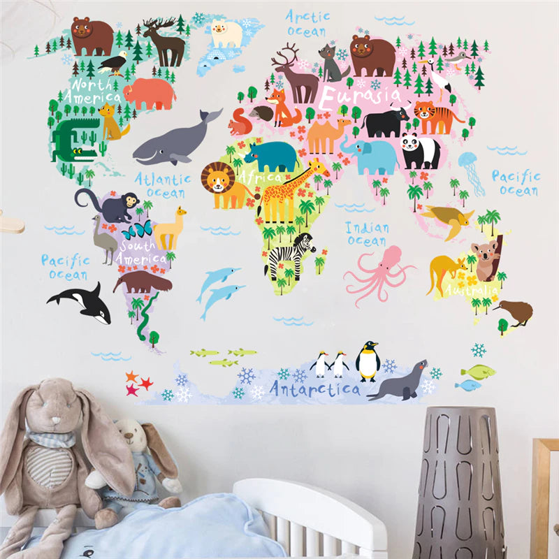 Παγκόσμιος Χάρτης Με Ζωάκια Για Παιδικό Δωμάτιο Αρ.54