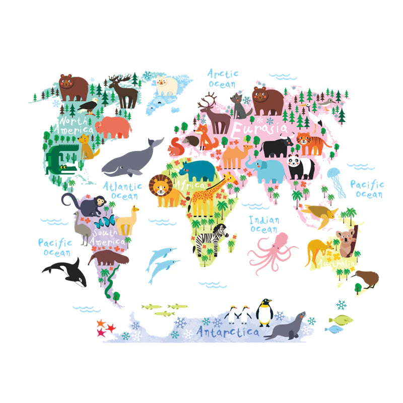 World Map With Animals For Children's Room No.56