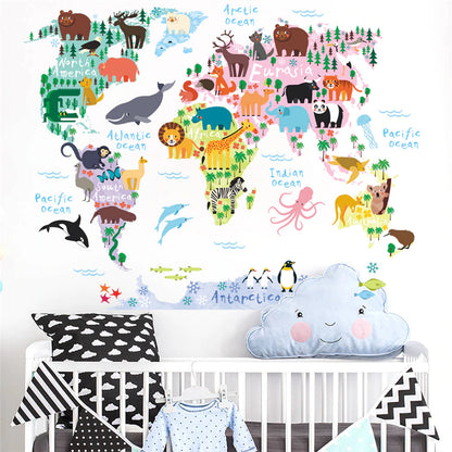 World Map With Animals For Children's Room No.56