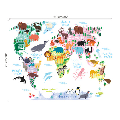 World Map With Animals For Children's Room No.56