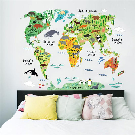 World Map With Animals For Children's Room No.56