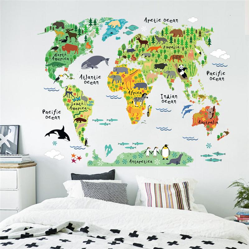 World Map With Animals For Children's Room No.56