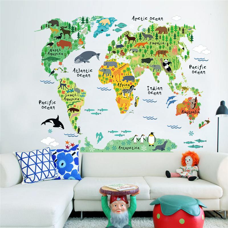 World Map With Animals For Children's Room No.56